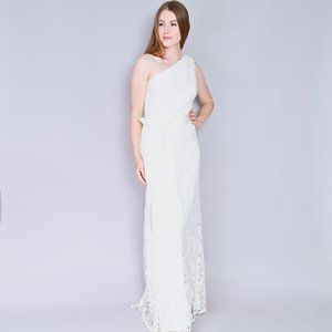 TADASHI SHOJI White One-Shoulder Lace Bridal Gown